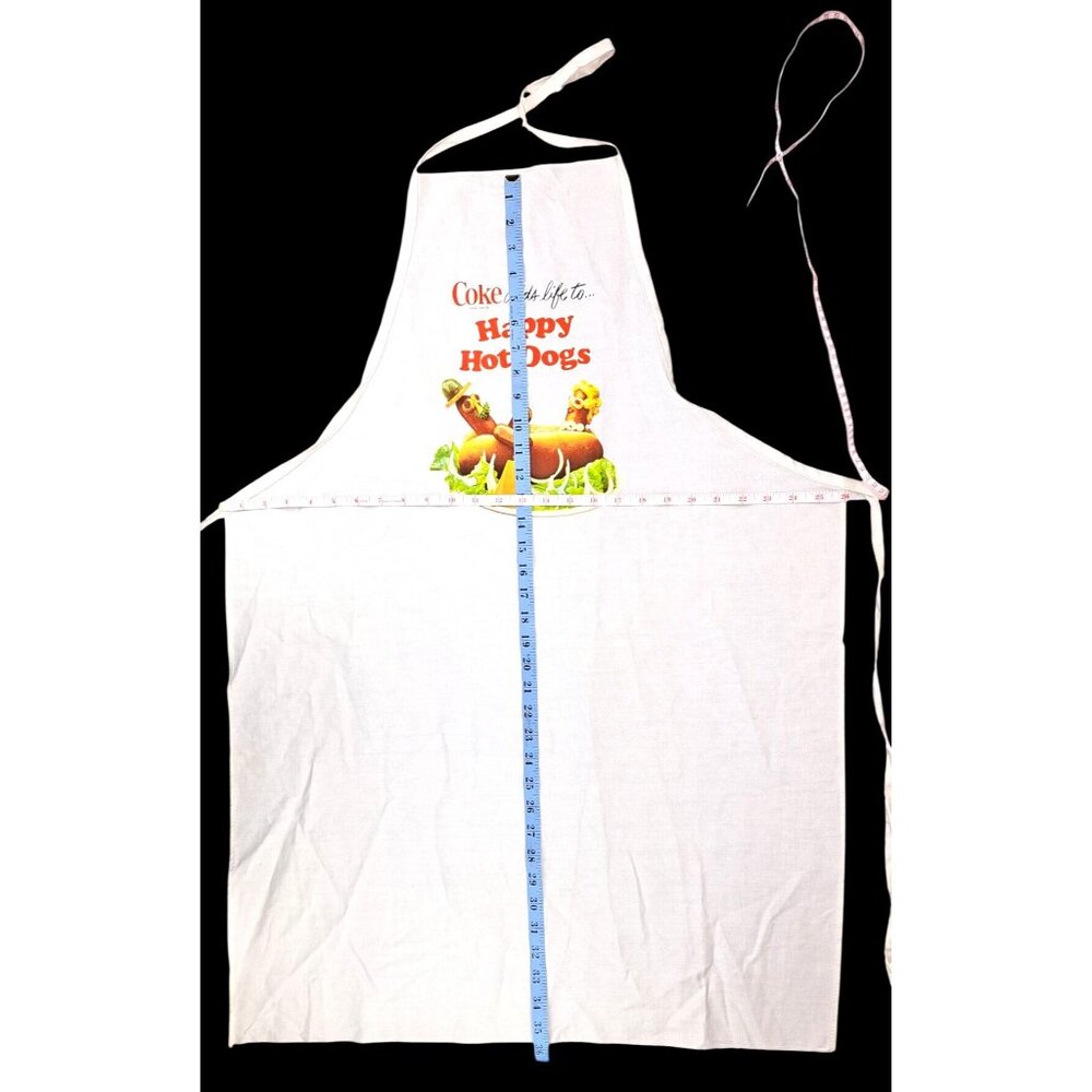 Vintage Coca-Cola Coke Happy Hot Dogs White Apron Graphic Print From 1970s New - Picture 5 of 5